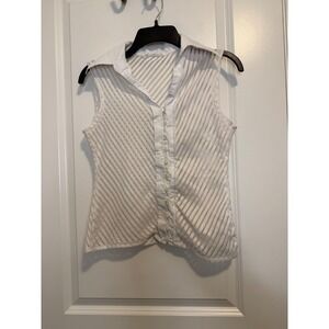 Rayure Paris Sleeveless Top Women M White Excellent Pointelle Button Down France
